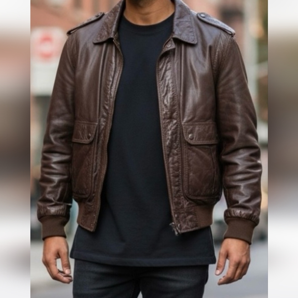 MEMBERS ONLY Brown Leather Bomber Jacket